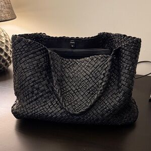 FALOR genuine leather Black Woven Tote Bag Made in Italy
